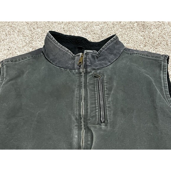 VTG Carhartt Canvas Sherpa Lined Full Zip Vest Moss Black Men’s 3XL Distressed - Picture 2 of 12